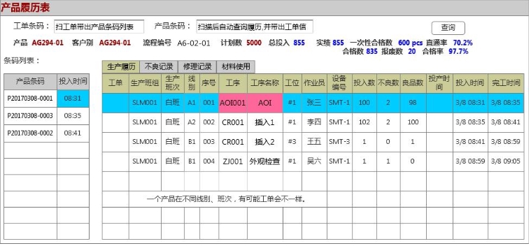 產(chǎn)品履歷表 產(chǎn)品履歷表