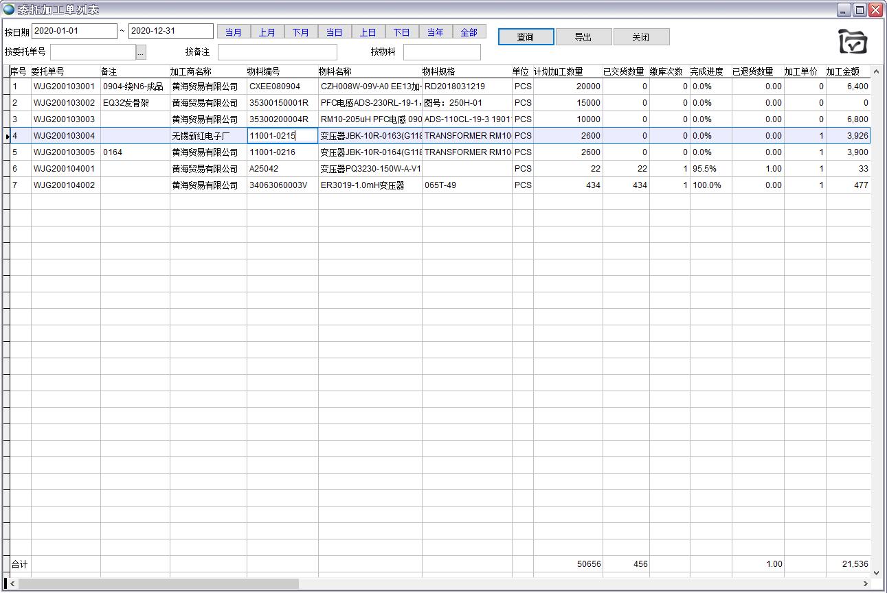委托加工單列表 委托加工單列表